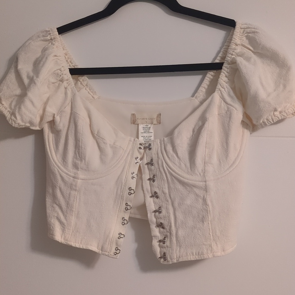 Altar'd State Cream Puff Sleeve Hook& Eye CropTop Y2K Cottage Core Sz S